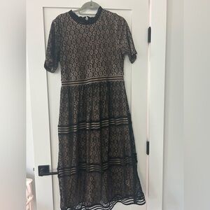 Baltic Born Black and Tan Lace Midi Dress